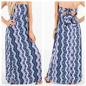 NWT Boutique Blue Strapless Maxi Dress